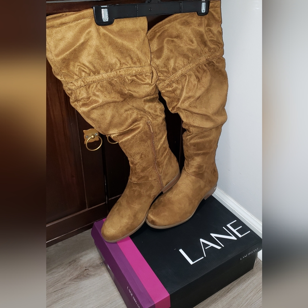 Lane Bryant Brown Over the Knee Flat Scrunch Boots 10W NWT